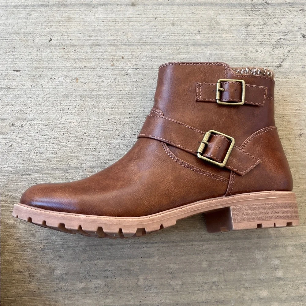 Wonder Nation Girl’s Brown Ankle Boots with Buckle Detail